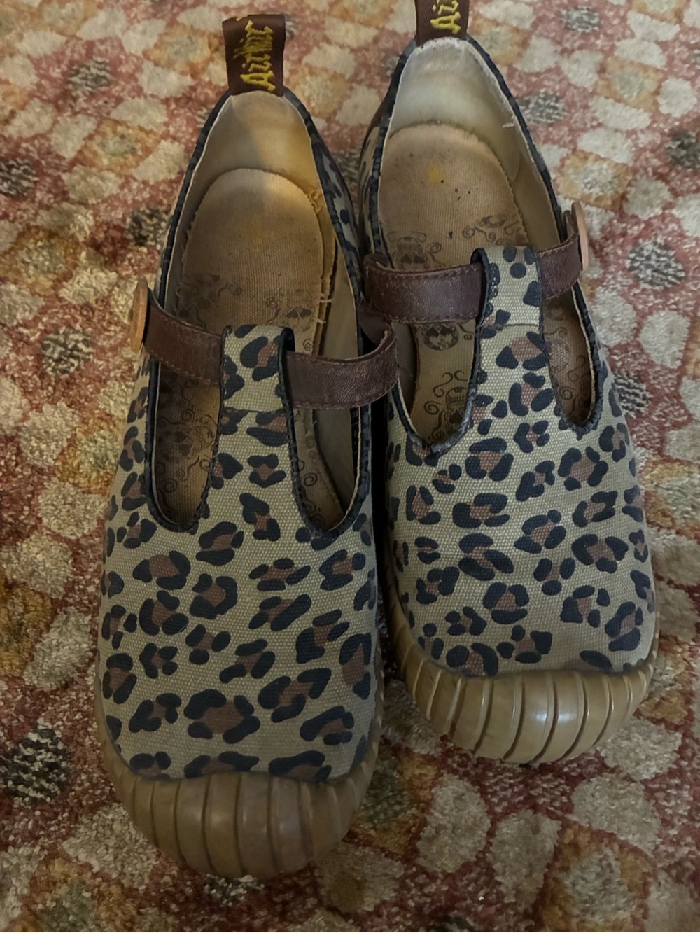 Dr. Martens Leopard Print T-Strap Leopard Print Canvas Shoes #vintage #90’s